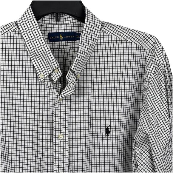 Ralph Lauren long Sleeve shirt Men XXL Grey Check Black Pony 56” - Picture 1 of 9
